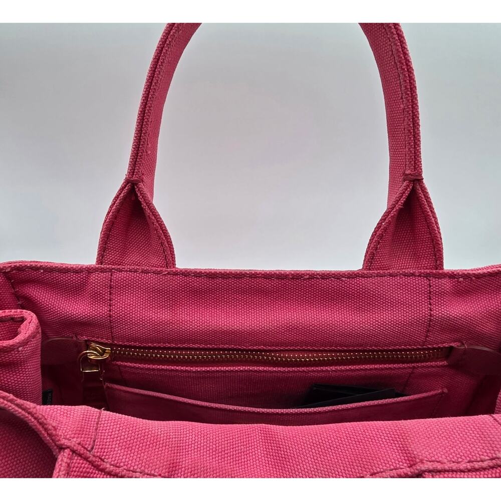 Prada Canapa Mini Tote Pink Canvas Crossbody Bag Logo Strap + Dust Bag Auth - Picture 10 of 16
